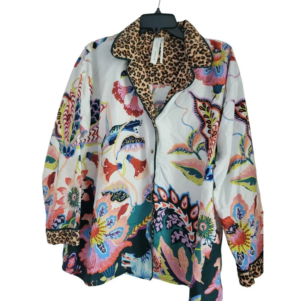 Anthropologie Sarah Gordon floral flannel pajama top Cotton size Large Sleepwear